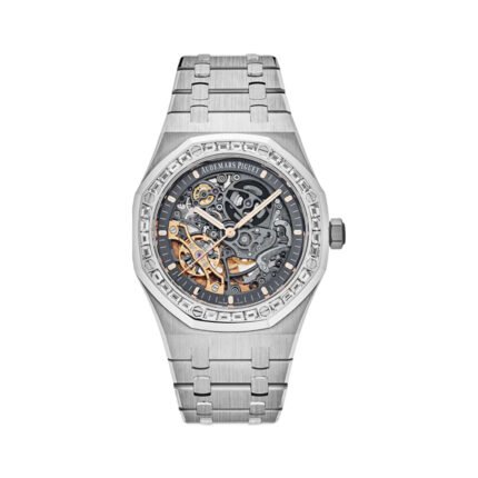 Audemars Piguet Royal Oak 15412BC.ZZ.1220BC.01 Double Balance Wheel White Gold Baguette-cut Diamond Bezel 41mm Skeleton Dial Men's Watch - Luxury Souq