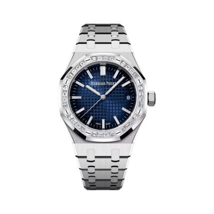 Audemars Piguet Royal Oak 15551BC.ZZ.1356BC.01 White Gold Diamond Bezel Blue Dial 37mm Ladies Watch - Luxury Souq