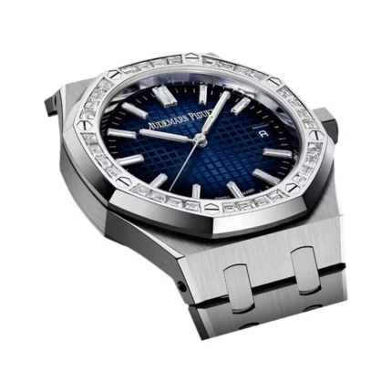 Audemars Piguet Royal Oak 15551BC.ZZ.1356BC.01 White Gold Diamond Bezel Blue Dial 37mm Ladies Watch - Luxury Souq
