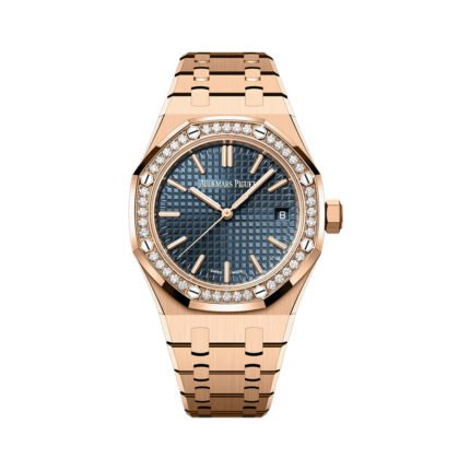 Audemars Piguet Royal Oak 15551OR.ZZ.1356OR.05 Rose Gold with Diamond Bezel Blue Dial 37mm Unisex Watch - Luxury Souq