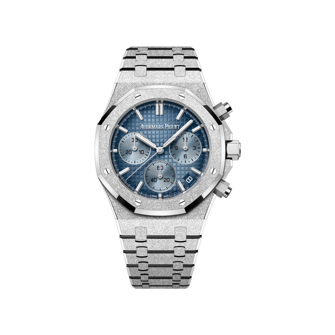 Audemars Piguet Royal Oak 26240BC.GG.1324BC.02 Chronograph 41mm Frosted White Gold Blue Dial - Luxury Souq Audemars Piguet Royal Oak 26240BC.GG.1324BC.02 Chronograph 41mm Frosted White Gold Blue Dial - Luxury Souq