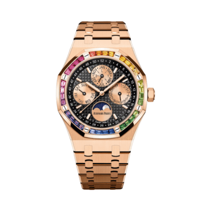 Audemars Piguet Royal Oak 26614OR.YY.1220OR.01 Perpetual Calendar Ltd Edition Rose Gold Black Dial Rainbow Bezel 41mm Men's Watch - Luxury Souq