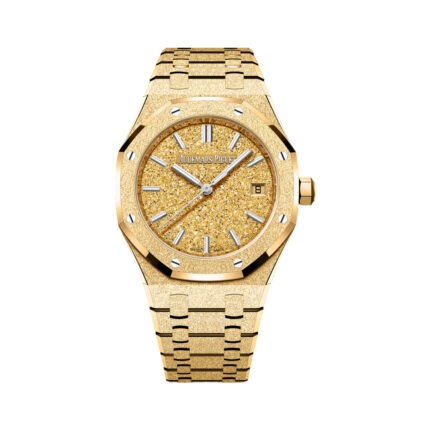 Audemars Piguet Royal Oak 77450BA.GG.1361BA.01 Frosted Yellow Gold 34mm Yellow Dial Ladies Watch - Luxury Souq