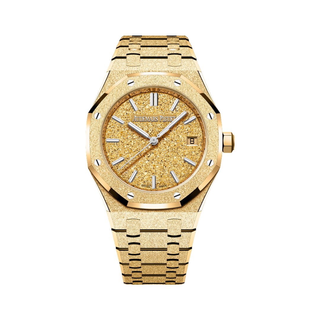 Audemars Piguet Royal Oak 77450BA.GG.1361BA.01 Frosted Yellow Gold 34mm Yellow Dial Ladies Watch - Luxury Souq Audemars Piguet Royal Oak 77450BA.GG.1361BA.01 Frosted Yellow Gold 34mm Yellow Dial Ladies Watch - Luxury Souq
