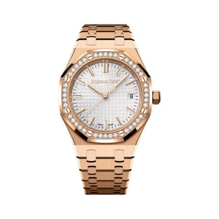 Audemars Piguet Royal Oak 77451OR.ZZ.1361OR.03 Rose Gold Diamond Bezel 34mm Silver Dial Ladies Watch - Luxury Souq