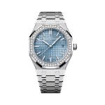 Audemars Piguet Royal Oak 77451ST.ZZ.1361ST.03 Stainless Steel Diamond Bezel Light blue Dial 34mm Ladies Watch - Luxury Souq