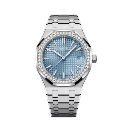Audemars Piguet Royal Oak 77451ST.ZZ.1361ST.03 Stainless Steel Diamond Bezel Light blue Dial 34mm Ladies Watch - Luxury Souq
