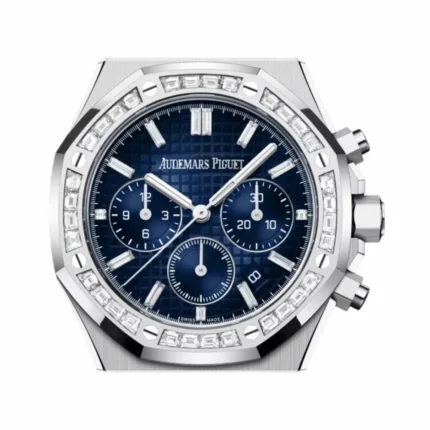 Audemars Piguet Royal Oak Chronograph 26715BC.ZZ.1356BC.01 White Gold Diamond Bezel 38mm Blue Dial Mens Watch - Luxury Souq