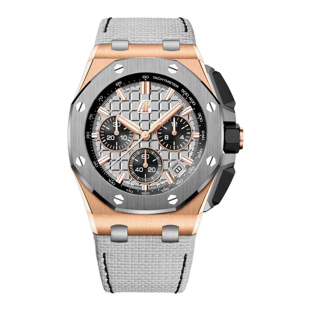 Audemars Piguet Royal Oak Offshore 26420OI.OO.A015VE.01 Chronograph 43mm Pink Rose Gold Titanium Bezel Grey - Luxury Souq Audemars Piguet Royal Oak Offshore 26420OI.OO.A015VE.01 Chronograph 43mm Pink Rose Gold Titanium Bezel Grey - Luxury Souq