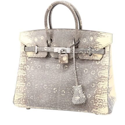 Hermès Birkin 25 cm handbag in grey and beige lizzard