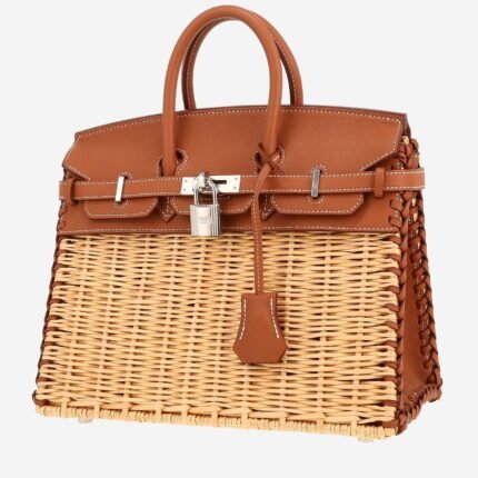 Hermès Birkin 25 cm Picnic handbag in gold Swift leather and wicker