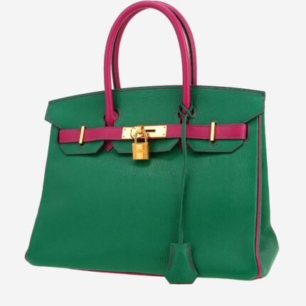Hermes Birkin 30 cm handbag in green and fuchsia bicolor goat