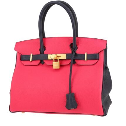 Hermès Birkin 30 cm handbag in Rose extrême leather taurillon clémence and dark blue leather taurillon clémence