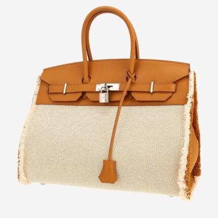 Hermes Birkin 35 cm Fray Fray handbag in beige canvas and Sésame beige leather