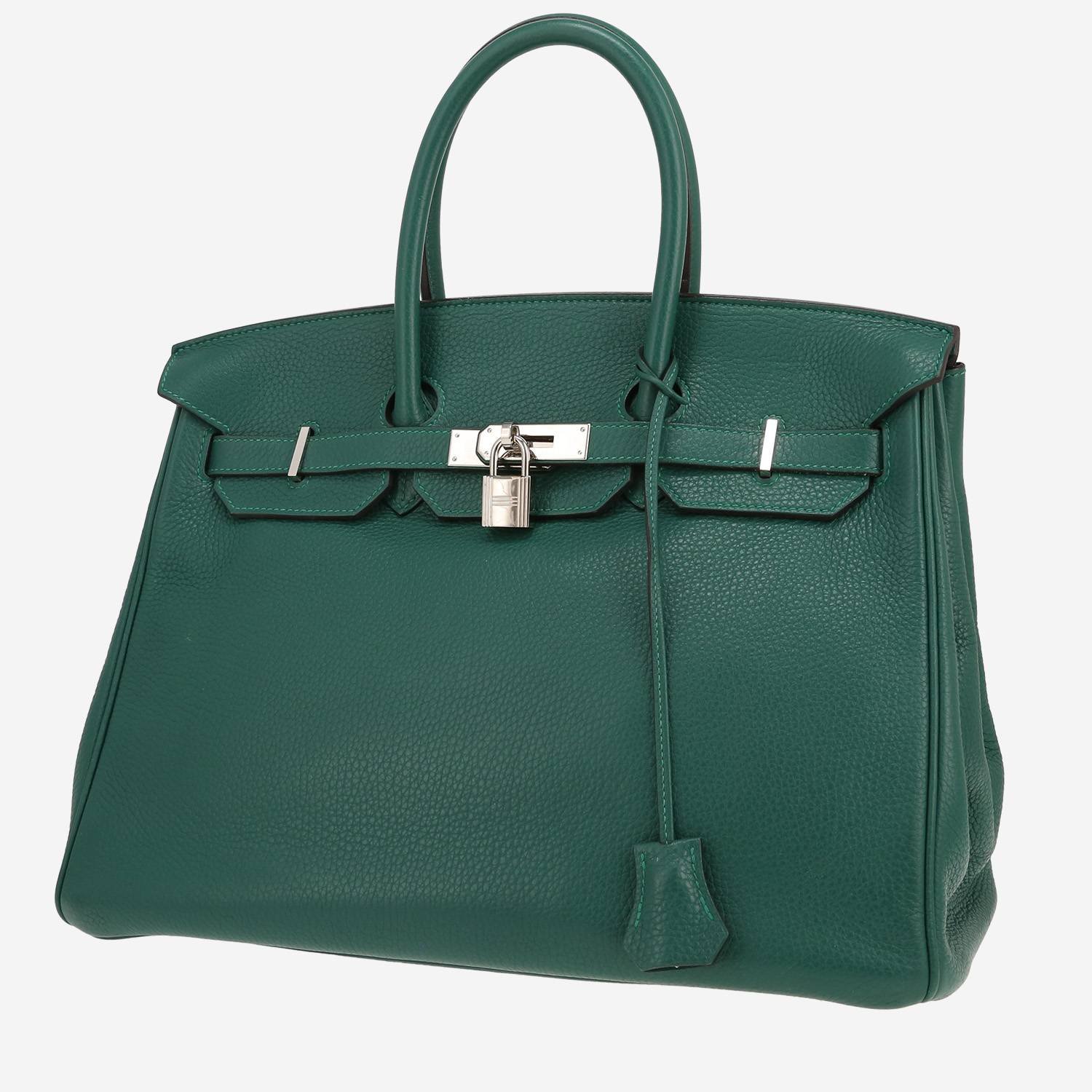 Hermès Birkin 35 cm handbag in malachite green leather taurillon clémence Hermès Birkin 35 cm handbag in malachite green leather taurillon clémence