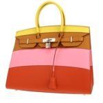 Hermes Birkin 35 cm handbag Sunrise Rainbow in yellow Lime, Rose Confetti, Sésame beige and brown Terre epsom leather