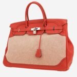 Hermes Birkin Ghillies 40 cm handbag in sanguine smooth leather and beige canvas