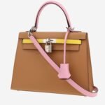 Hermès Kelly 25 cm handbag in beige Chai, mauve Sylvestre and yellow Lime tricolor epsom leather