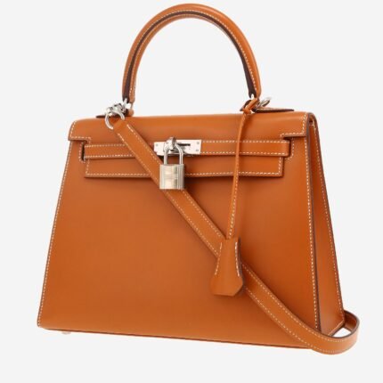 Hermes Kelly 25 cm handbag in gold box leather