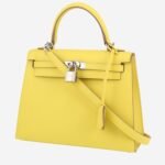 Hermes Kelly 25 cm handbag in yellow Lime epsom leather