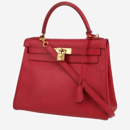 Hermès Kelly 28 cm handbag in red Courchevel leather