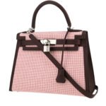 Hermès Kelly 28 cm Quadrille handbag in bicolor canvas and red Sellier Swift leather