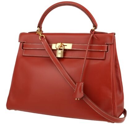 Hermès Kelly 32 cm handbag in brick red box leather