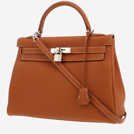 Hermes Kelly 32 cm handbag in gold togo leather