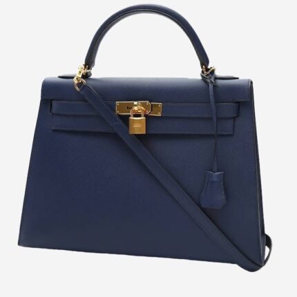 Hermès Kelly 32 cm handbag in indigo blue epsom leather