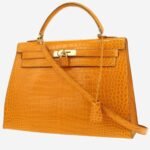 Hermès Kelly 32 cm handbag in orange porosus crocodile