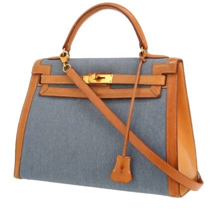 Hermès Kelly 32 cm handbag natural leather and blue denim canvas