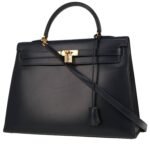 Hermès Kelly 35 cm handbag in navy blue box leather