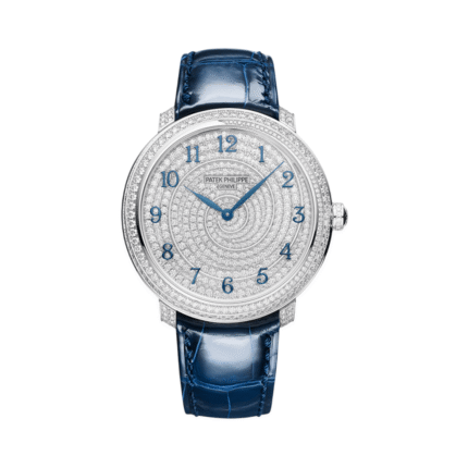 Patek Philippe Calatrava 4978/400G-001 Diamond Ribbon Joaillerie 36.5mm 18k White Gold Twilight Blue Leather Straps Ladies Watch
