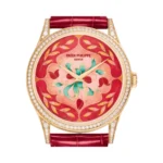 Patek Philippe Calatrava 5077/100R-041 Floral Caprice Rare Handcrafts 37mm Red Leather Straps Ladies Watch
