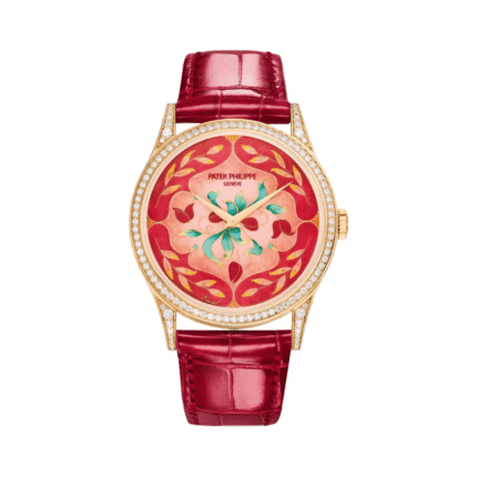 Patek Philippe Calatrava 5077/100R-041 Floral Caprice Rare Handcrafts 37mm Red Leather Straps Ladies Watch