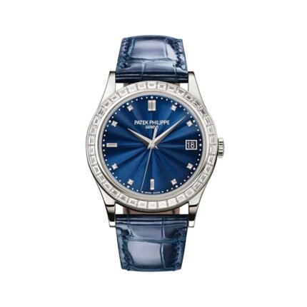 Patek Philippe Calatrava 5298P-014 Platinum with Baguette Diamond Bezel Automatic 38mm Blue Dial Unisex Watch - Luxury Souq