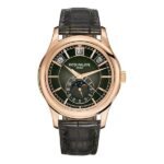 Patek Philippe Complications 5205R-011 Olive Green Sunburst Dial Annual Calendar 40mm 18k Rose Gold Black Leather Straps Men's Watch
