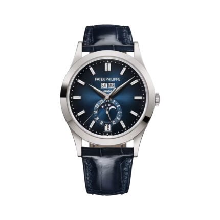 Patek Philippe Complications 5396G-017 Annual Calendar Moonphase 18k White Gold 38.5mm Blue Dial Men's Watch - Luxury Souq