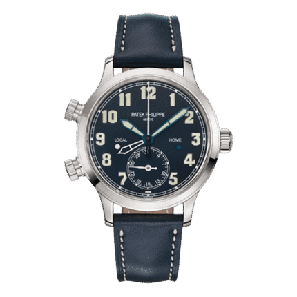 Patek Philippe Complications Calatrava 7234G-001 Blue Varnished Pilot Travel Time 37.5mm 18k White Gold Navy Blue Leather Straps Ladies Watch