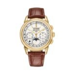 Patek Philippe Grand Complications 5270J-001 Perpetual Chronograph Hand Wind White Dial 32mm 18k Yellow Gold Brown Leather Straps Men's Watch