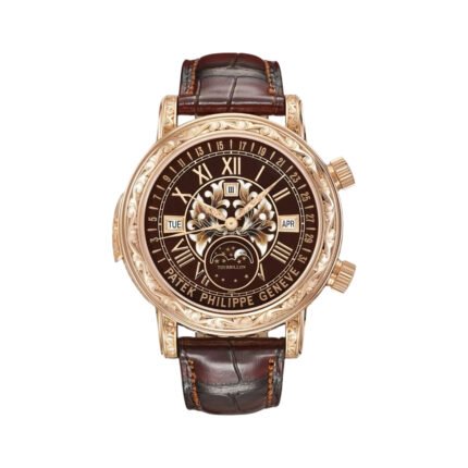Patek Philippe Grand Complications 6002R-001 Sky Moon Tourbillon Rose Gold 44mm Grand Feu Champlevé and Cloisonné Brown Enamel Dial Men's Watch - Luxury Souq