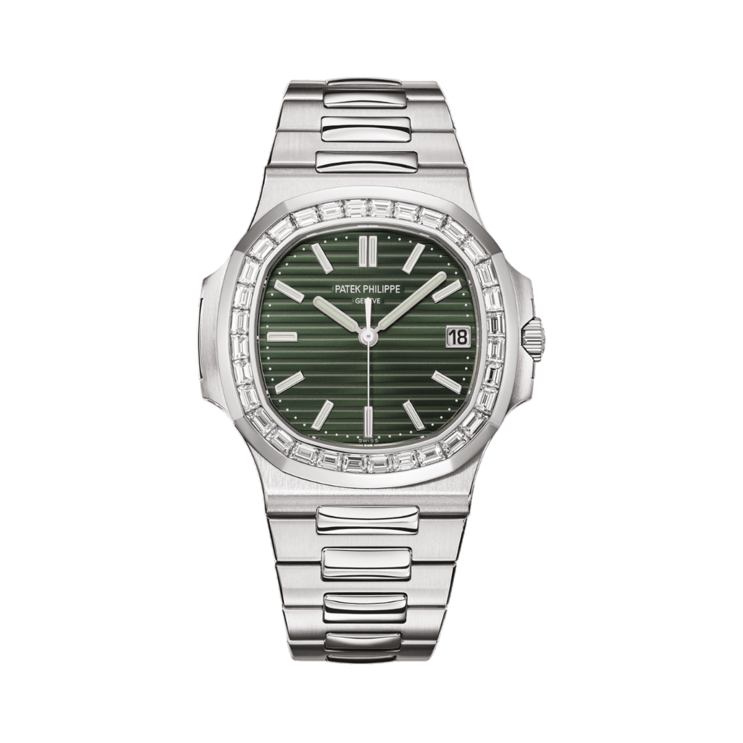 Patek Philippe Nautilus 5711/1300A-001 Olive Green Index Dial Baguette-Cut Bezel 40mm Stainless Steel Men's Watch Patek Philippe Nautilus 5711/1300A-001 Olive Green Index Dial Baguette-Cut Bezel 40mm Stainless Steel Men's Watch