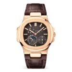Patek Philippe Nautilus 5712R-001 Black Brown Dial 40mm 18k Rose Gold Brown Leather Straps Men's Watch