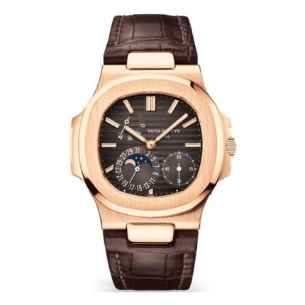 Patek Philippe Nautilus 5712R-001 Black Brown Dial 40mm 18k Rose Gold Brown Leather Straps Men's Watch