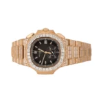 Patek Philippe Nautilus 5980/1400R-011 Chronograph Date Baguette Diamond Set Bezel 40.5mm 18k Rose Gold Full Diamonds Men's Watch
