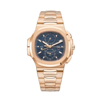 Patek Philippe Nautilus 5990/1R-001 Sunburst Blue Dial Travel Time Chronograph 40.5mm 18K Rose Gold Men's Watch