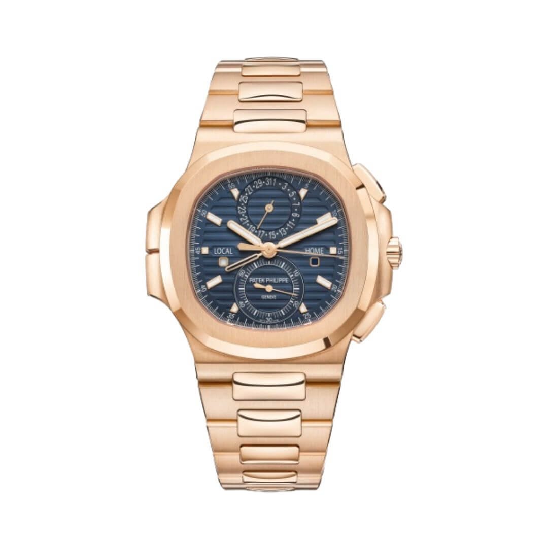 Patek Philippe Nautilus 5990/1R-001 Sunburst Blue Dial Travel Time Chronograph 40.5mm 18K Rose Gold Men's Watch Patek Philippe Nautilus 5990/1R-001 Sunburst Blue Dial Travel Time Chronograph 40.5mm 18K Rose Gold Men's Watch