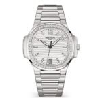 Patek Philippe Nautilus 7118/1200A-010 Silvery Opaline Dial Diamond-set Bezel 35.2mm Stainless Steel Ladies Watch