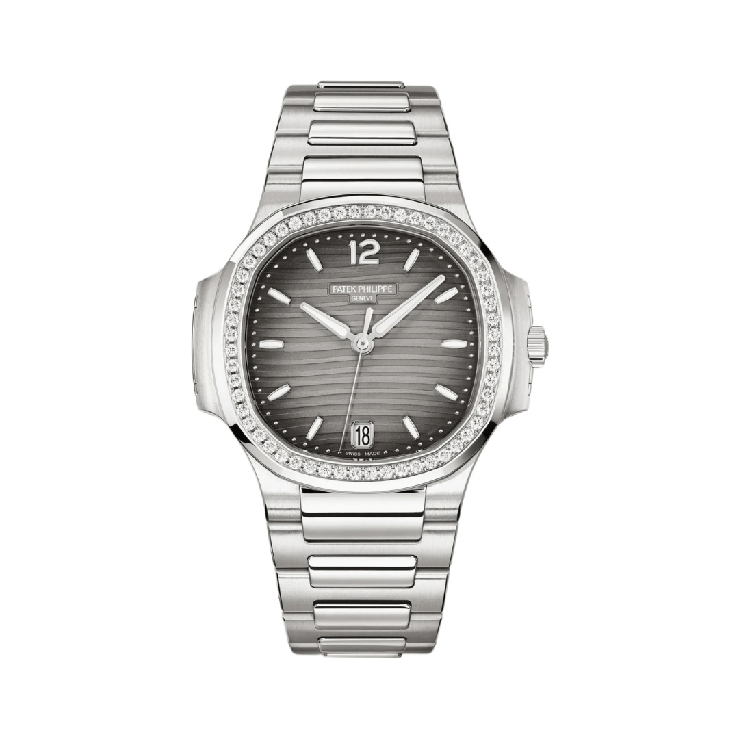 Patek Philippe Nautilus 7118/1200A-011 Gray Opaline Black Gradated Dial Diamond-Set Bezel 35.2mm Stainless Steel Ladies Watch Patek Philippe Nautilus 7118/1200A-011 Gray Opaline Black Gradated Dial Diamond-Set Bezel 35.2mm Stainless Steel Ladies Watch