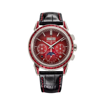 Patek Philippe Perpetual Calendar 5271/12P-010 Platinum Ruby Baguette Diamond Bezel 41mm Red Dial Men's Watch - Luxury Souq